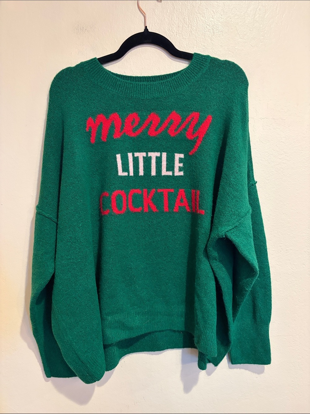 CeCe Holiday Green Soft Sweater, Merry Little Cocktail, Size XL
